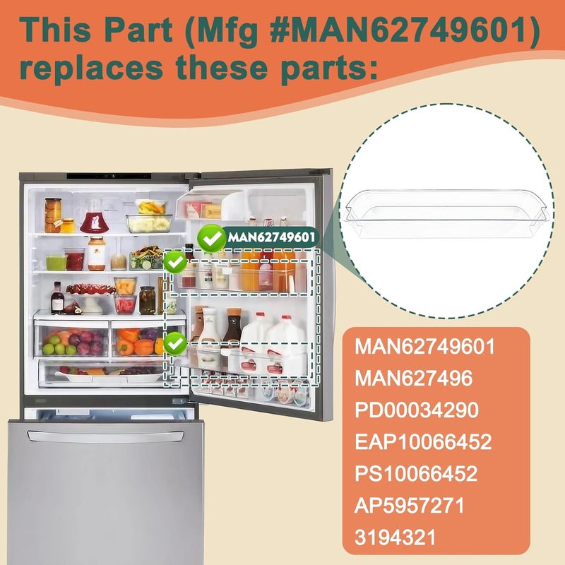 Garsoo سلة باب الثلاجة MAN62749601 المحدثة المتوافقة مع LG سلة-باب LDC24370ST، LDCS24223W، LDCS24223S وغيرها وسلة باب الثلاجة Kenmore 79579043310، 79579043312، 79578042310، وغيرها - Image 3